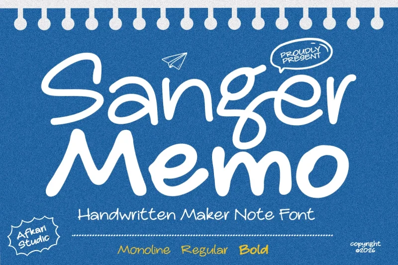 Sanger Memo - Handwritten Marker Note Font